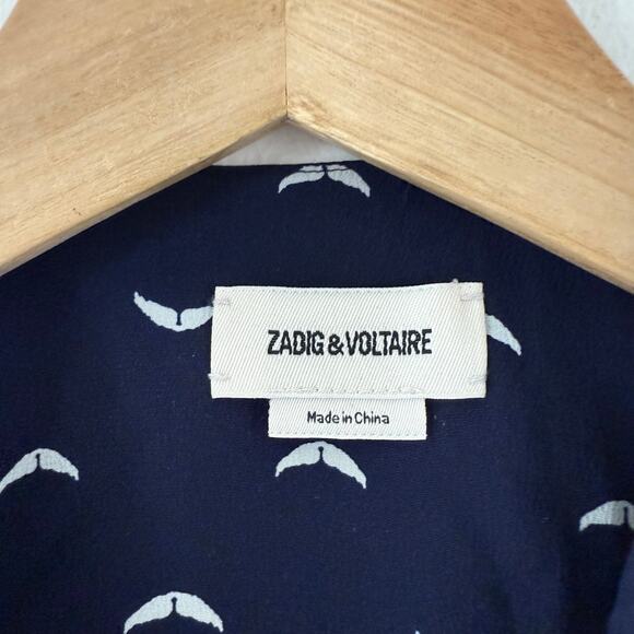 Zadig & Voltaire Womens Silk V-Neck Wing Print Long-Sleeved Blouse Top Small - Picture 11 of 11